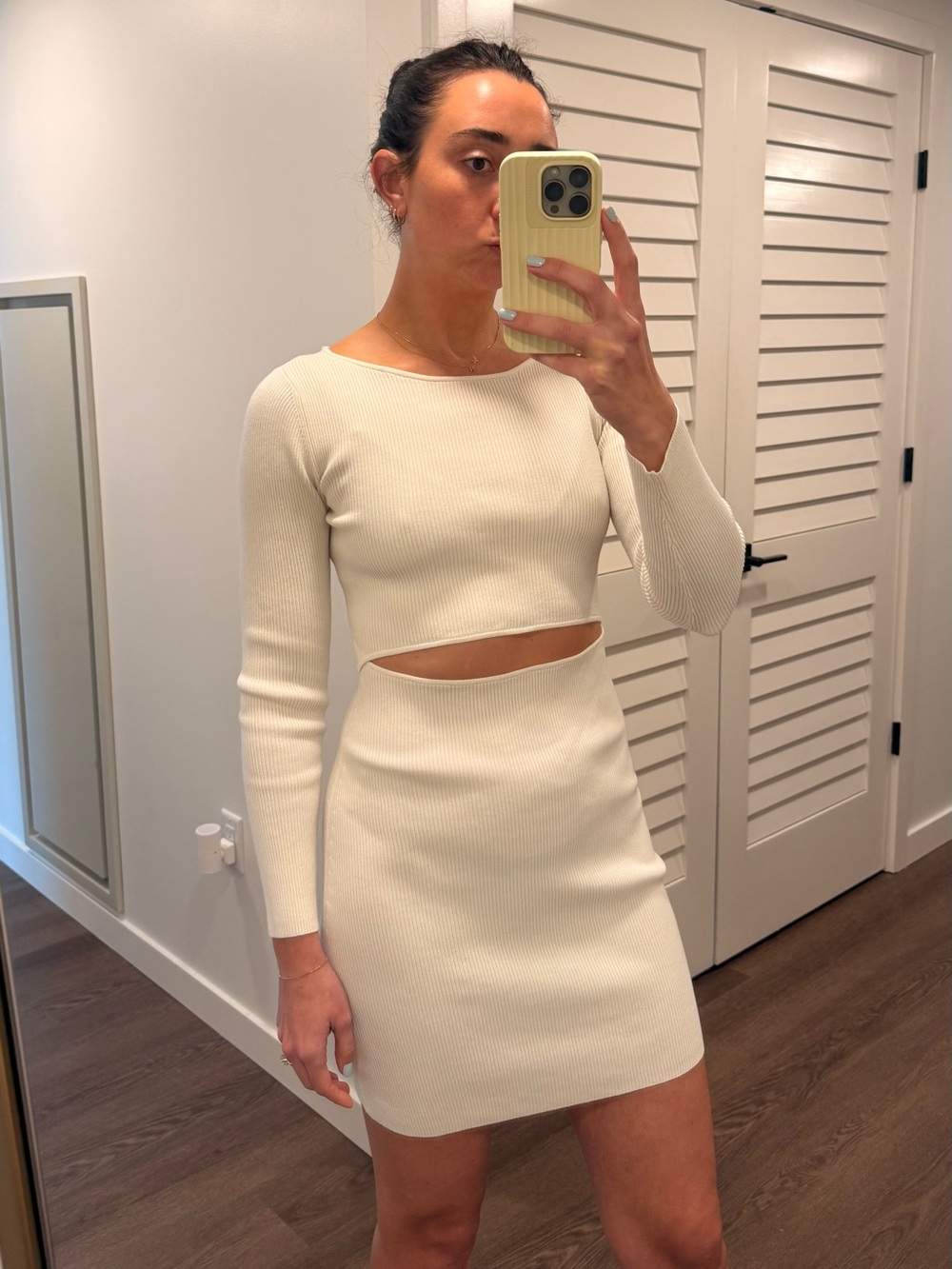 Aritzia White Ribbed Cutout Mini Dress